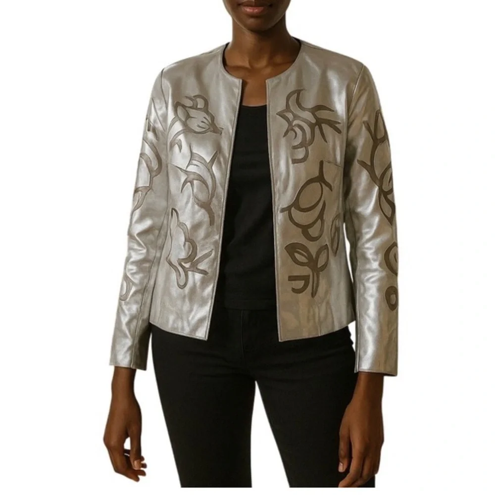 Chico's 25th Anniversary "Odile" Metallic Leather Jacket - Picture 1 of 5